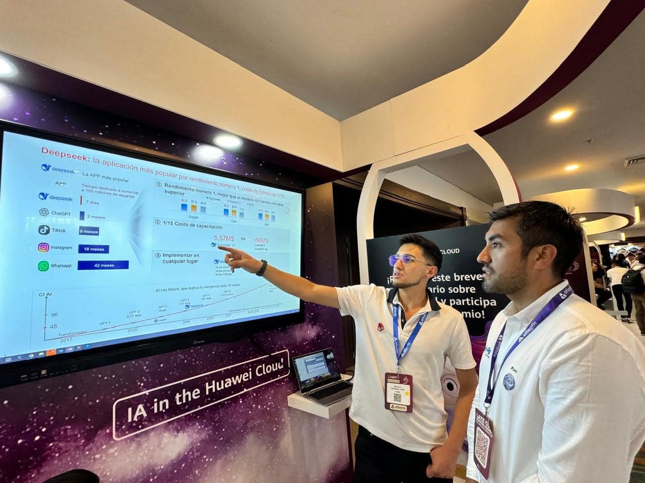 Nicolas Velasquez Lopez running Huawei Cloud AI demos at the CX Summit stand